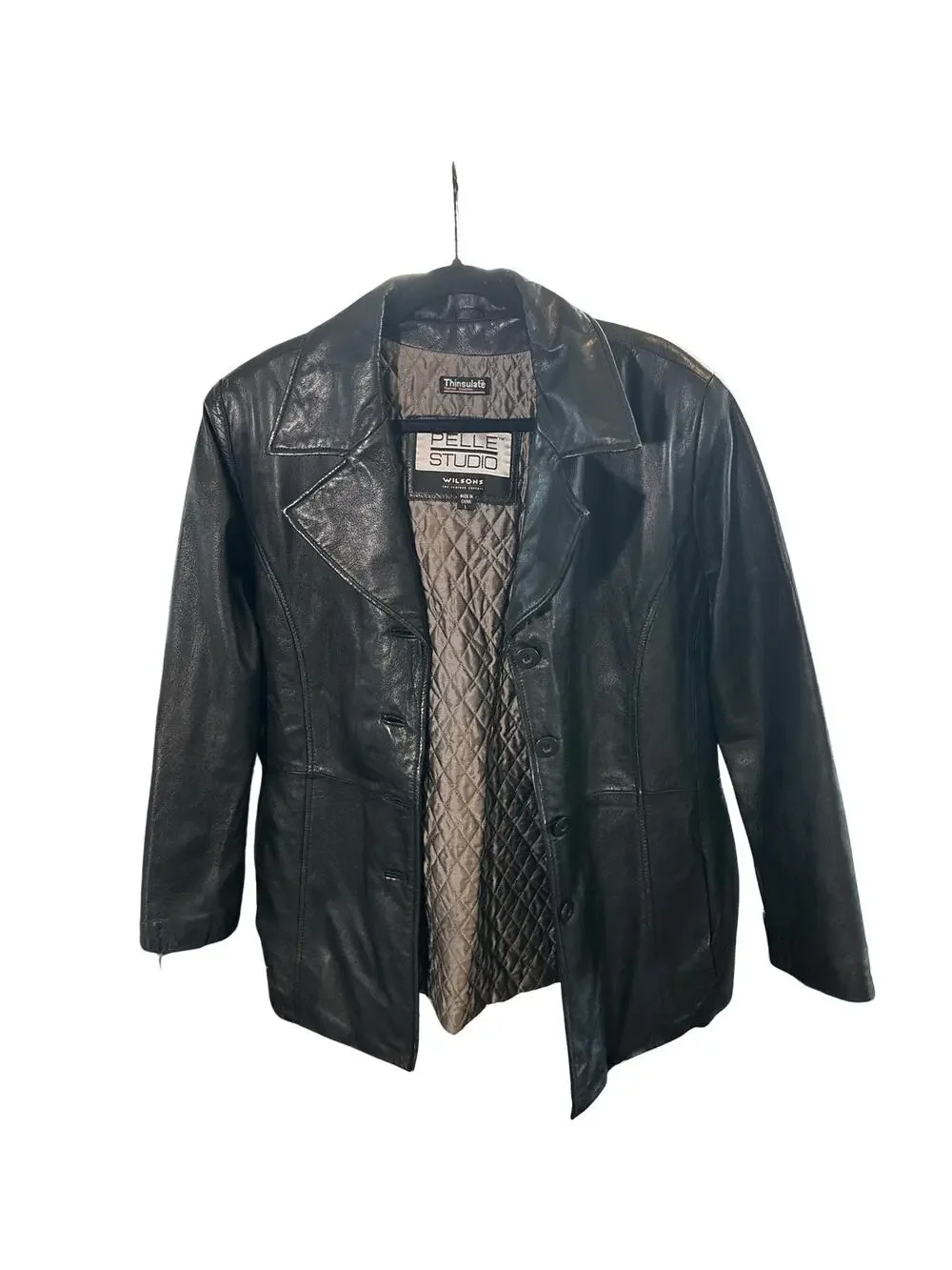 Pelle Studio Black Leather Button Front Jacket with Quilted Lining